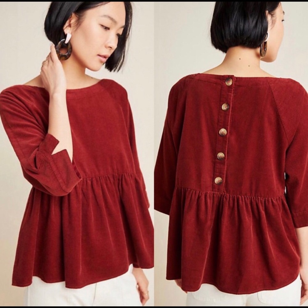 Anthropologie Red Short Sleeve Top